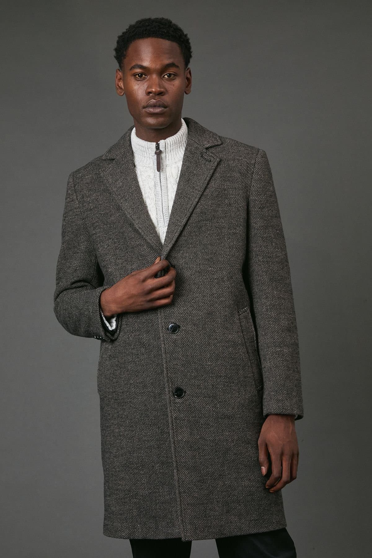 Maine Maine Men's Dark Brown Textured Wool Blend Epsom Coat