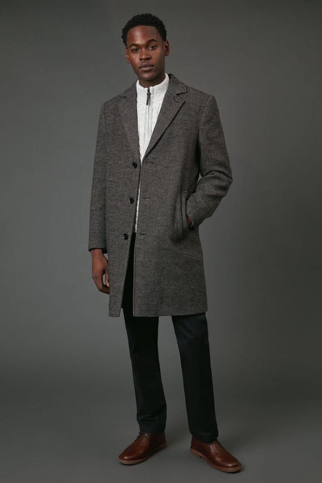 Maine Maine Men's Dark Brown Textured Wool Blend Epsom Coat - 2