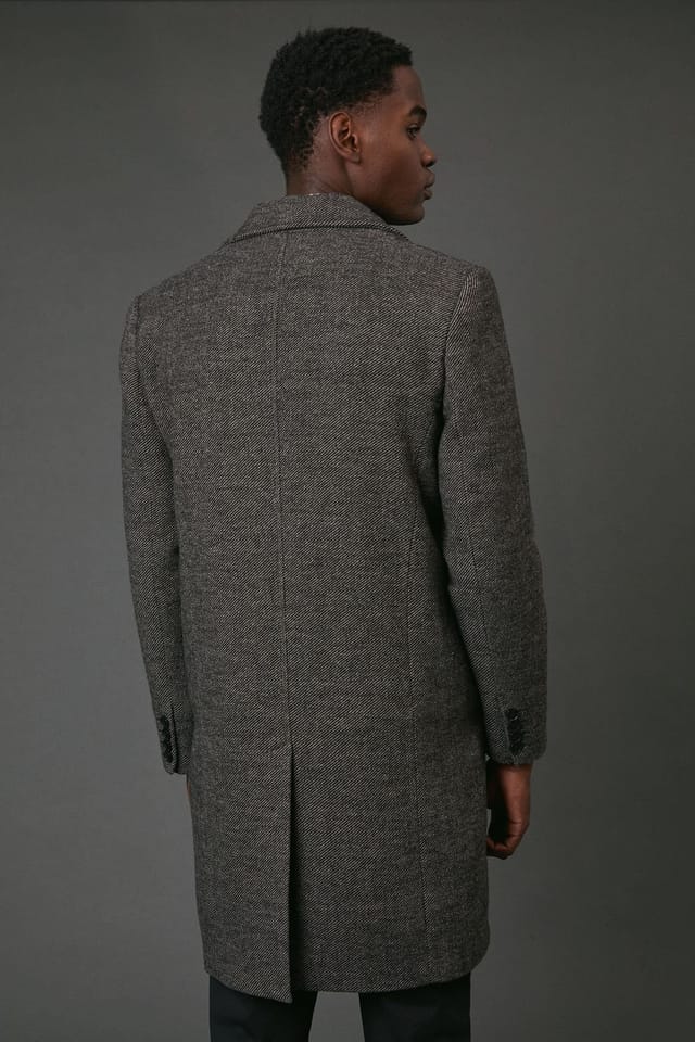 Maine Maine Men's Dark Brown Textured Wool Blend Epsom Coat - 3