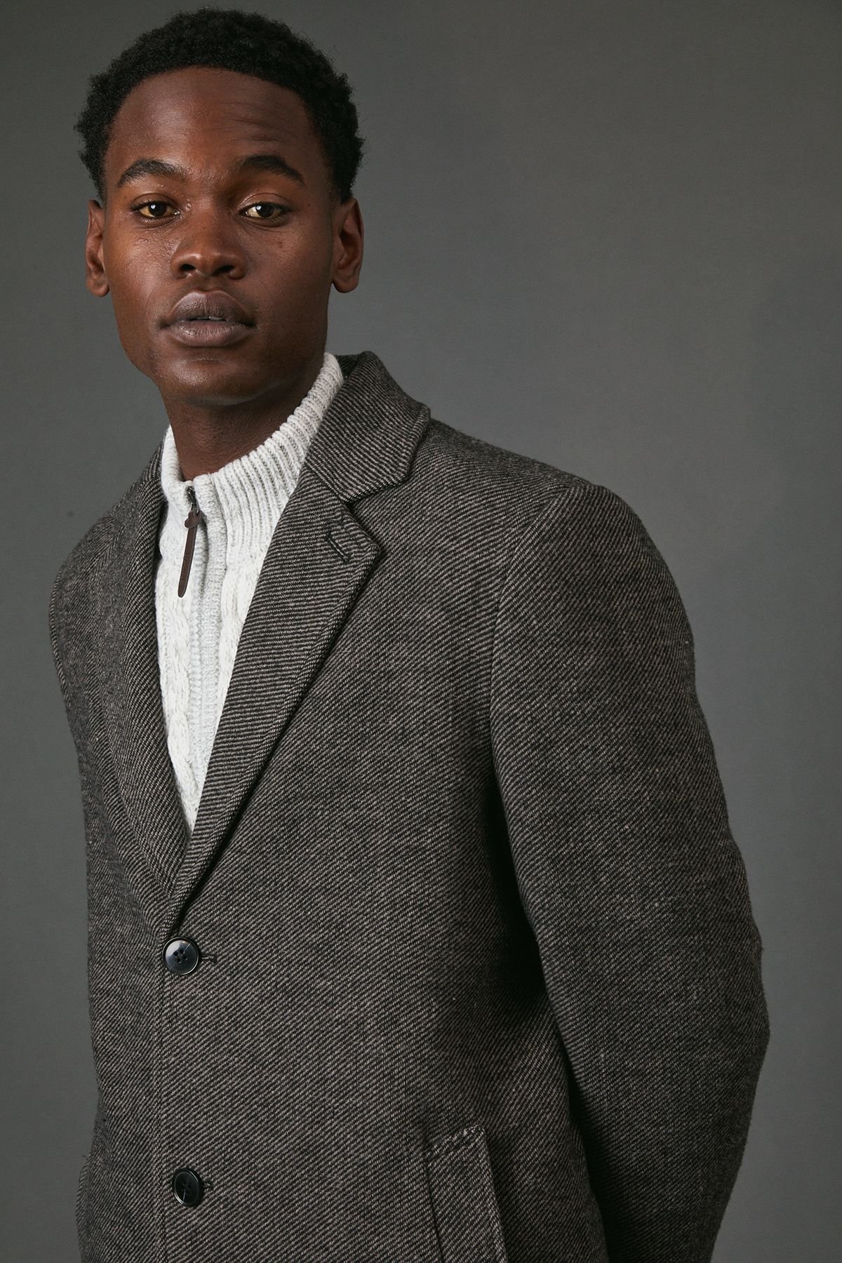 Maine Maine Men's Dark Brown Textured Wool Blend Epsom Coat - 4