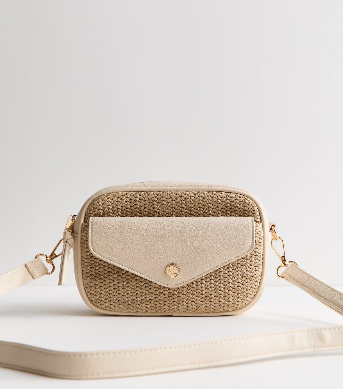 New Look Cream Raffia Pocket Front Crossbody Bag New Look