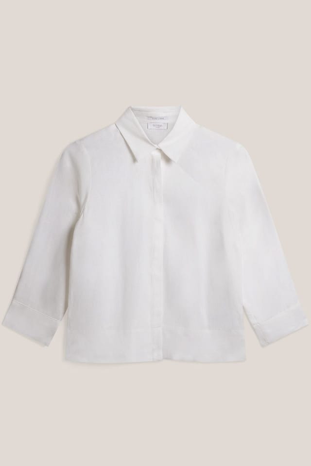 Hobbs London Hobbs London Women's Nita 3/4 Sleeve Button Up Linen Shirt in Natural White - 2