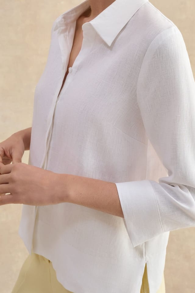 Hobbs London Hobbs London Women's Nita 3/4 Sleeve Button Up Linen Shirt in Natural White - 3