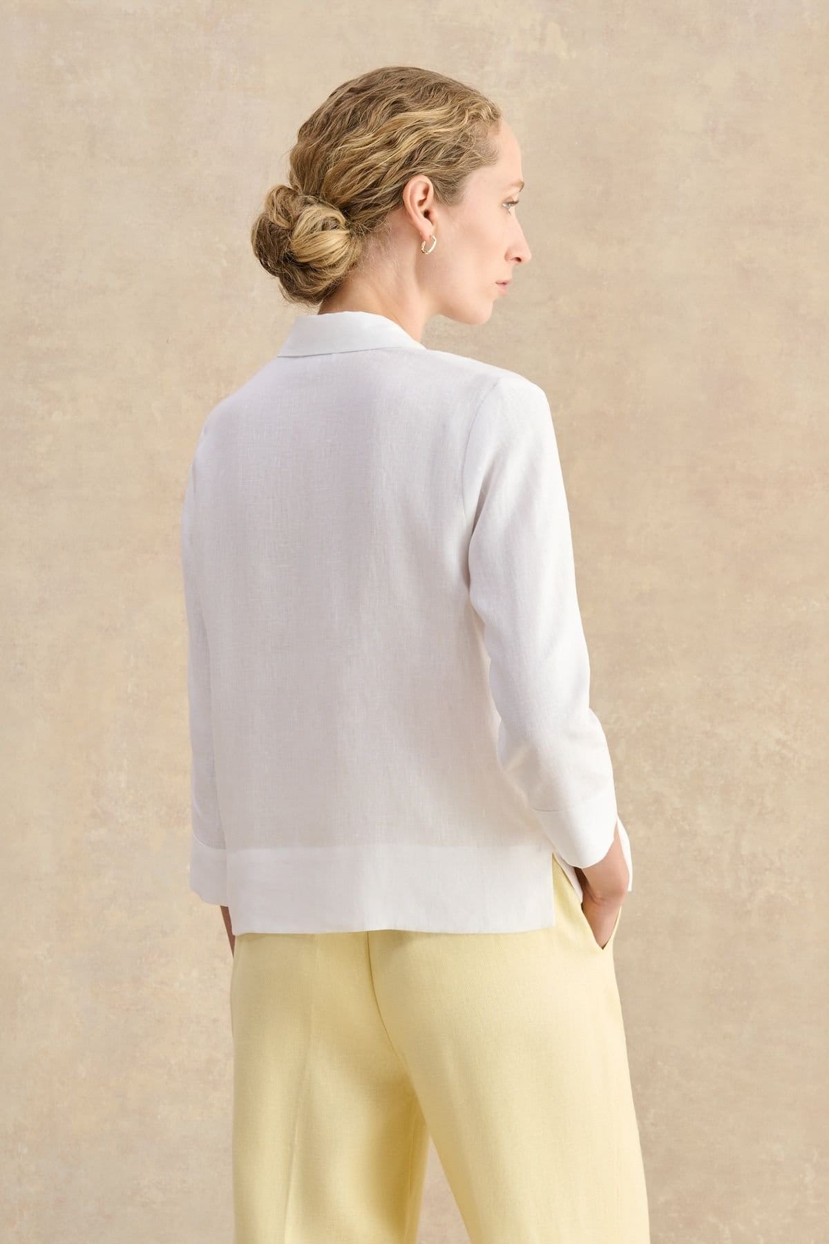 Hobbs London Hobbs London Women's Nita 3/4 Sleeve Button Up Linen Shirt in Natural White - 4