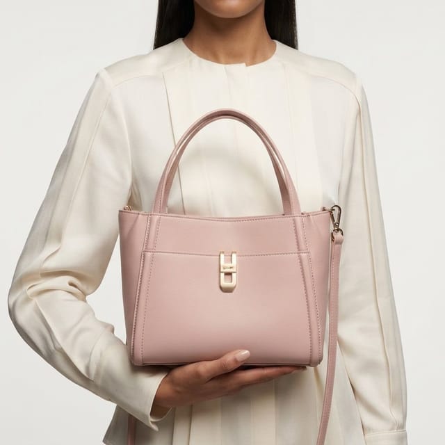Paul Costelloe Paul Costelloe Women's Madeline Leather Multiway Grab Bag in Dusty Pink - 2