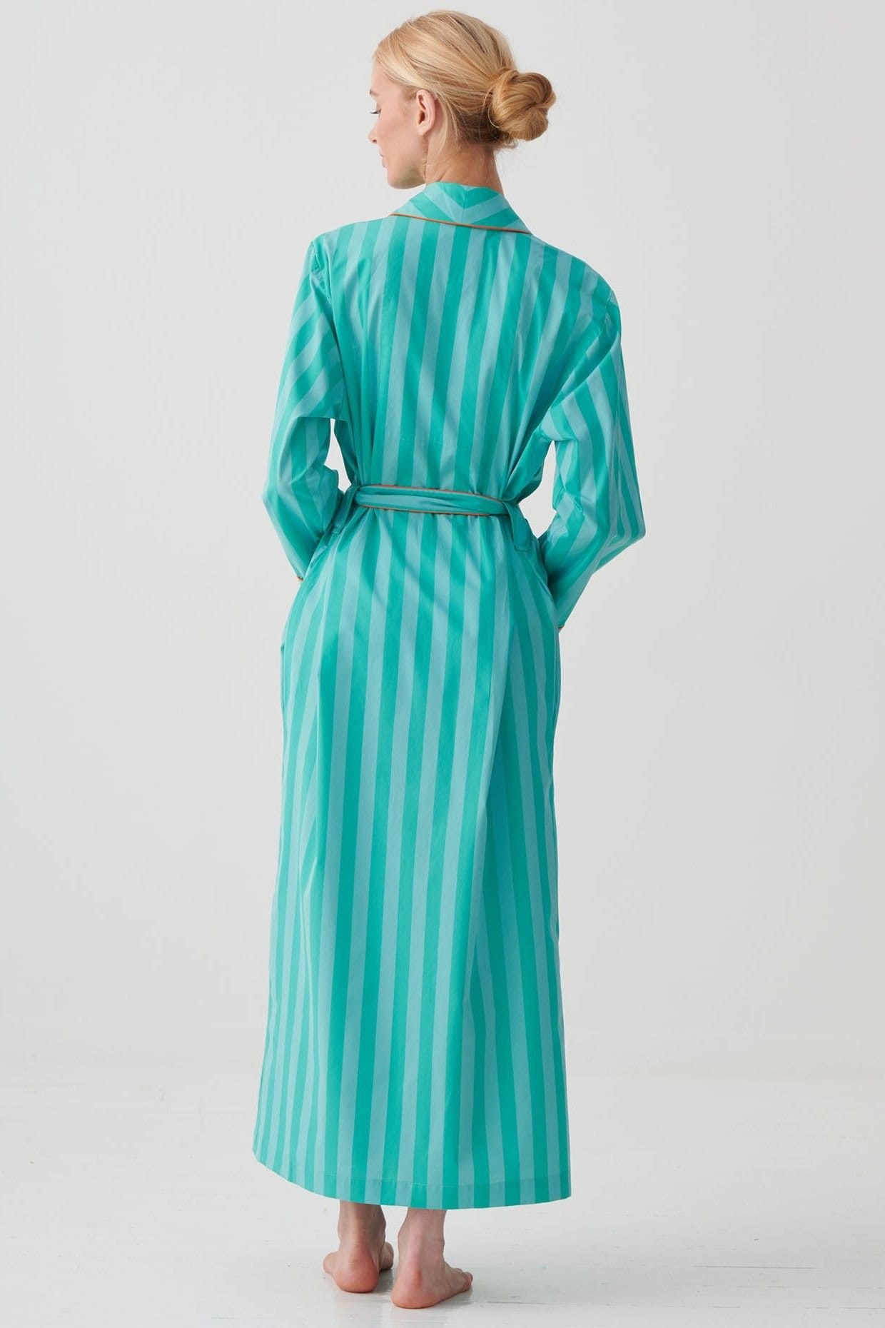 British Boxers British Boxers Women's "New York Turquoise Stripe" Crisp Cotton Dressing Gown - 4