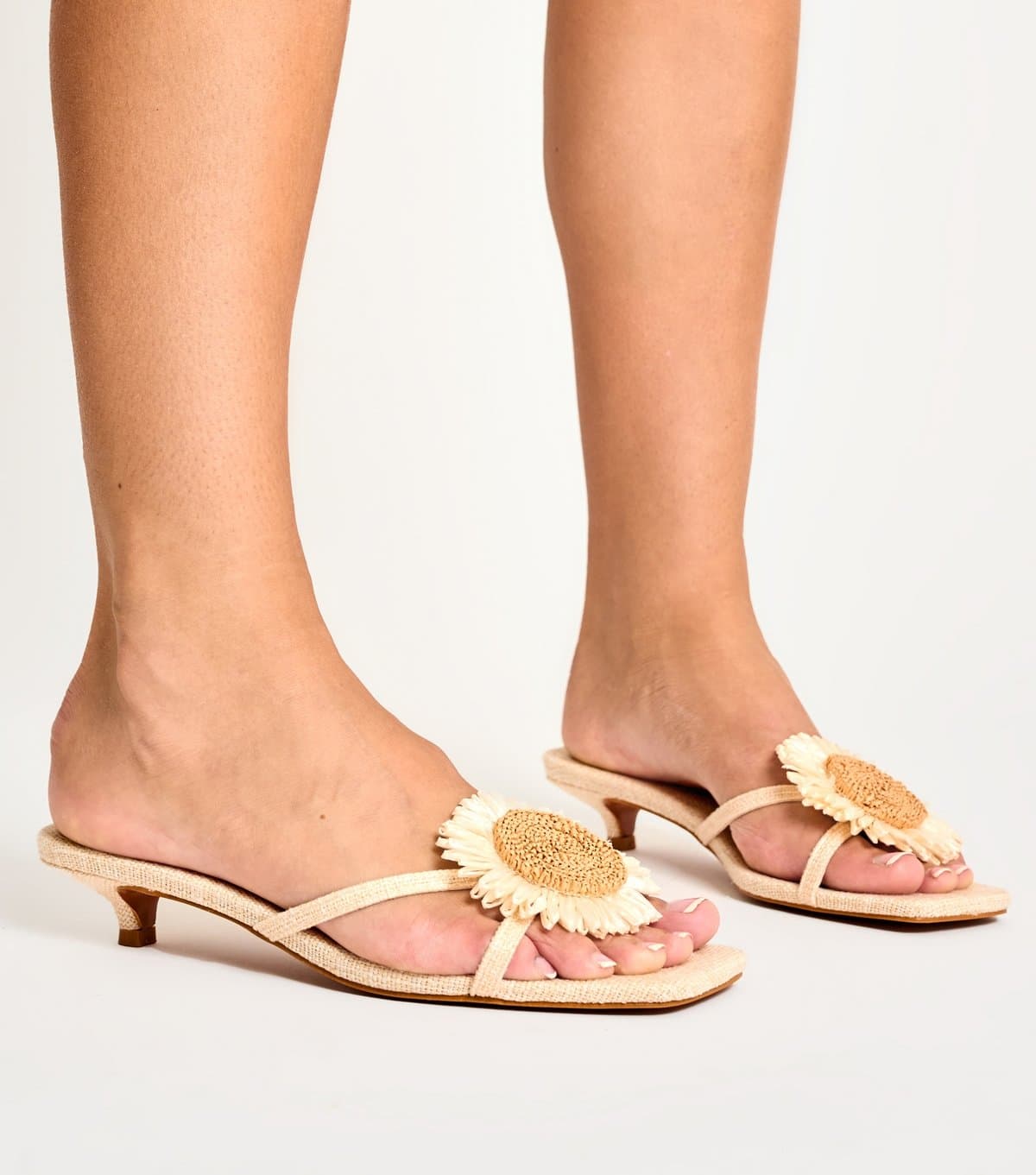 Public Desire Women's Stone Ellery 3-D Floral Kitten Heel Mules Public Desire New Look