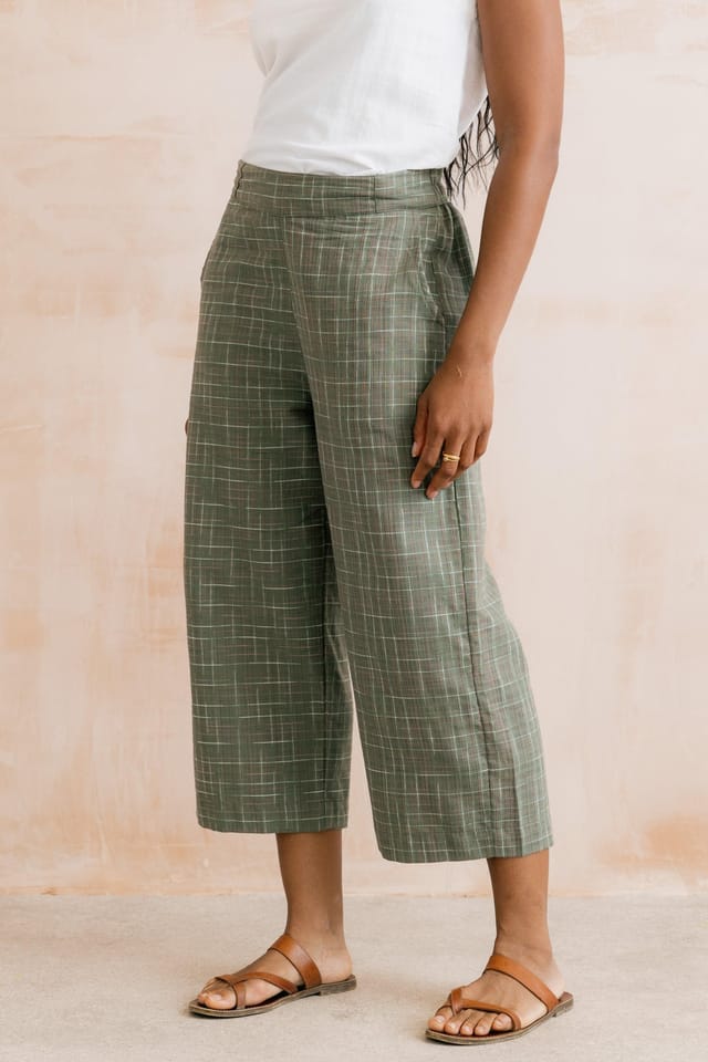 Lily & Me Lily & Me Women's Greta Checked Cotton Cropped Trousers - 3