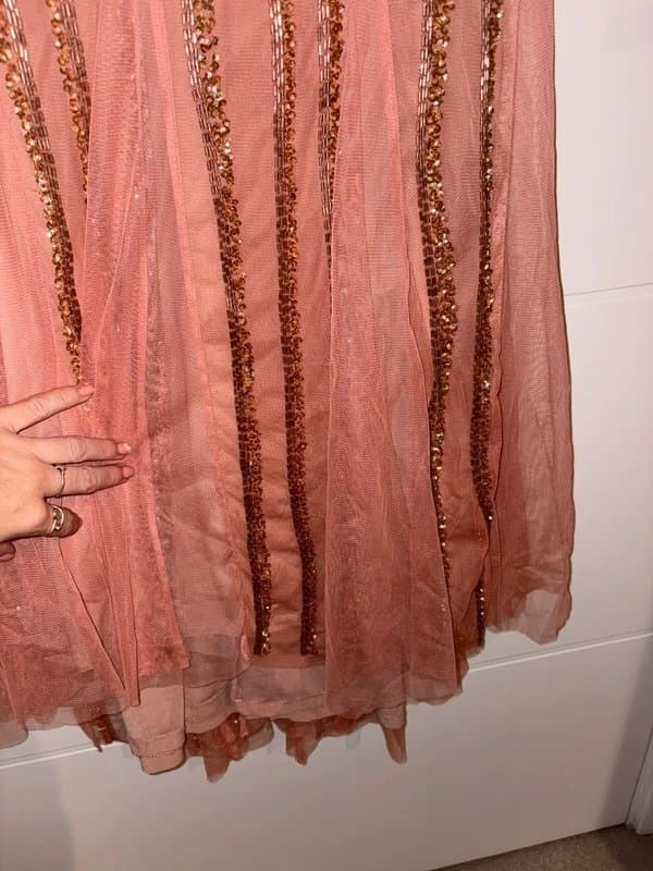 Karen Millen Karen Millen Blush Rose Gold Beaded Embellished Maxi Dress Size 10 Occasion Gown wedding guest