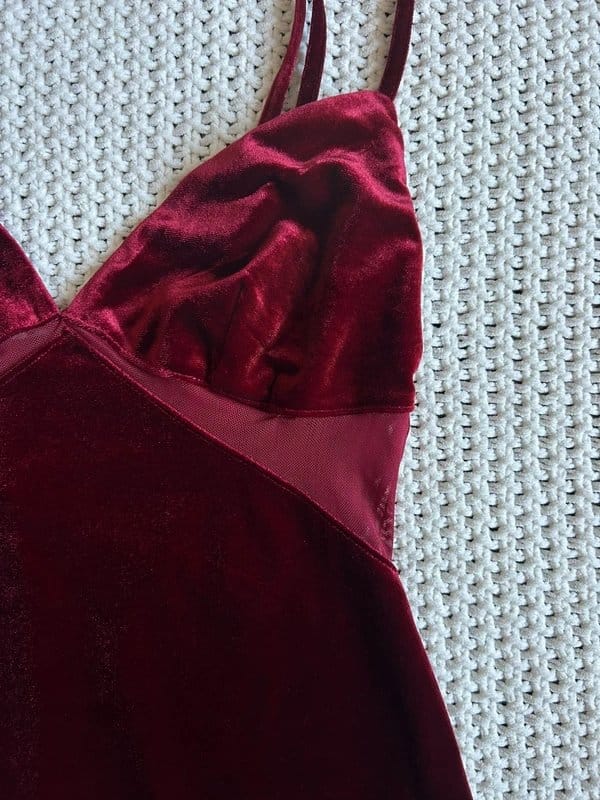 ASOS Luxe Burgundy Velvet Mesh Mini Dress
