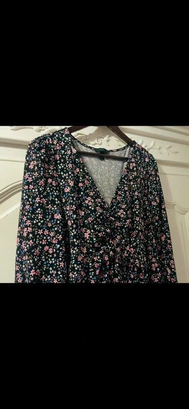 New Look New Look Pink Floral Soft Jersey Frill Trim Long Sleeve Vintage Boho Cottagecore Tea Dress, Size 16