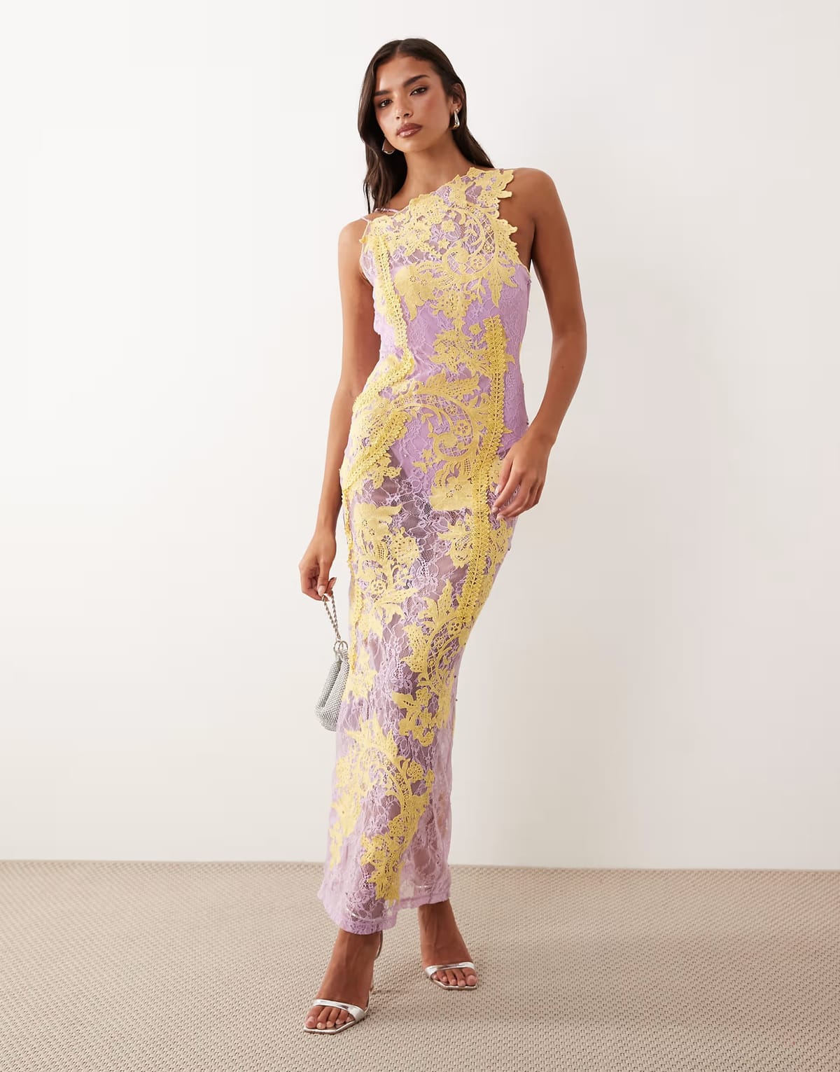 ASOS ASOS DESIGN embroidered and embellished lace dress with open back and cut outs in lilac - 1