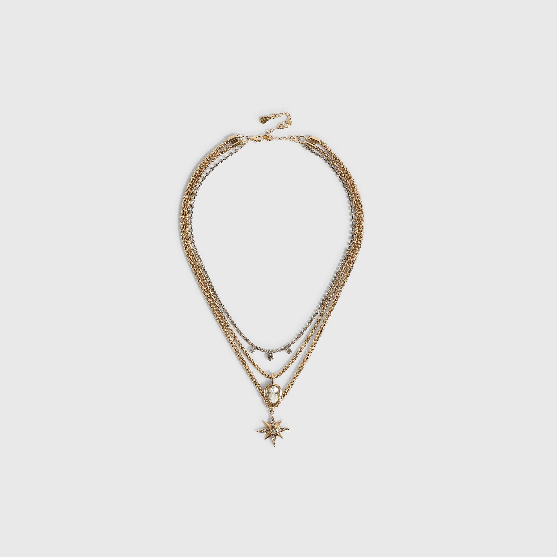 River Island River Island Womens Gold Star Multirow Necklace