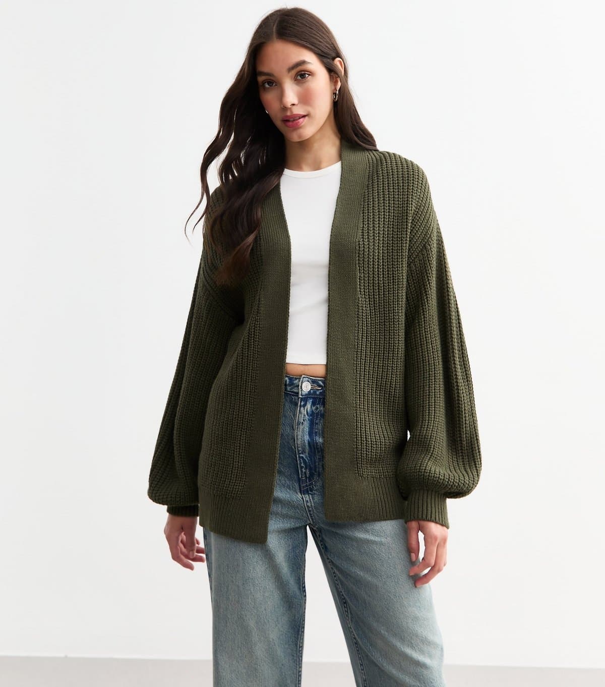 New Look Women's Khaki Balloon Sleeve Chunky Knit Cardigan New Look