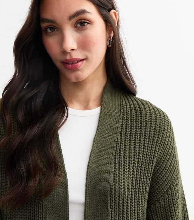 New Look Women's Khaki Balloon Sleeve Chunky Knit Cardigan New Look - 2