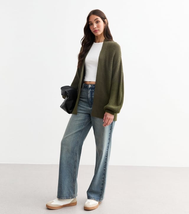 New Look Women's Khaki Balloon Sleeve Chunky Knit Cardigan New Look - 3