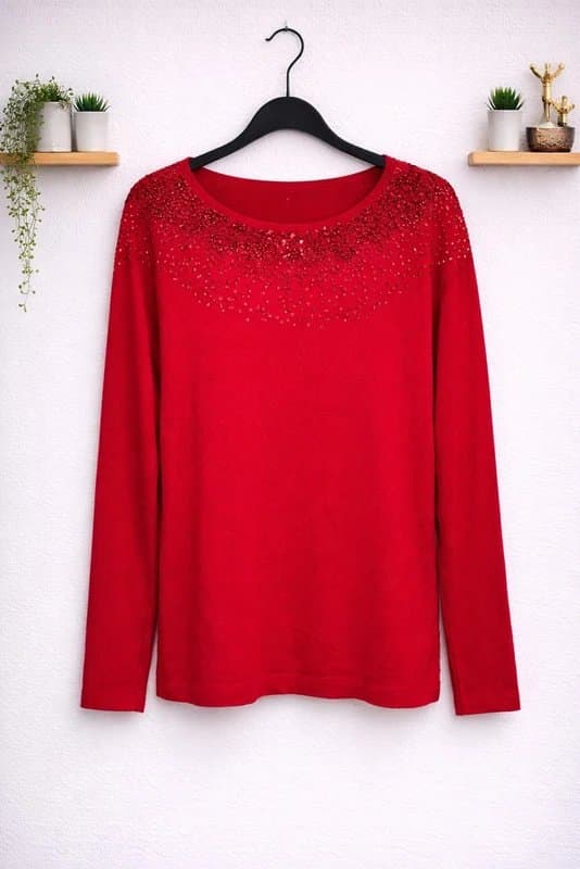 Vintage Dressing Vintage Red Sequin Knit Jumper Size 18 Sparkly Party Festive Christmas Glam wear