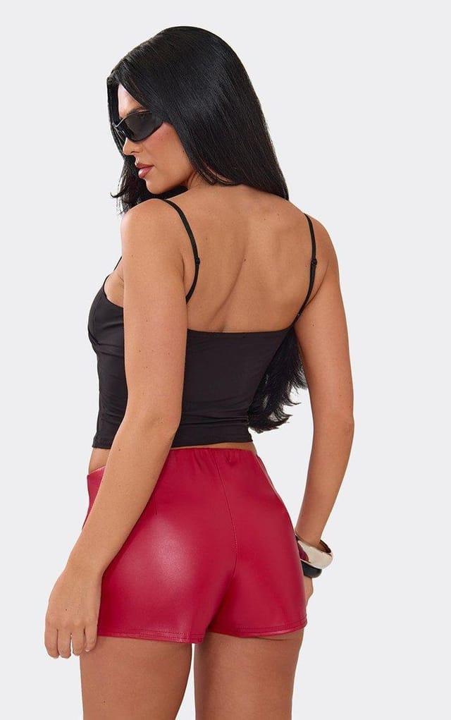 EGO Mid Rise Hotpant Shorts In Red Faux Leather., Women's Size UK 6 - 2