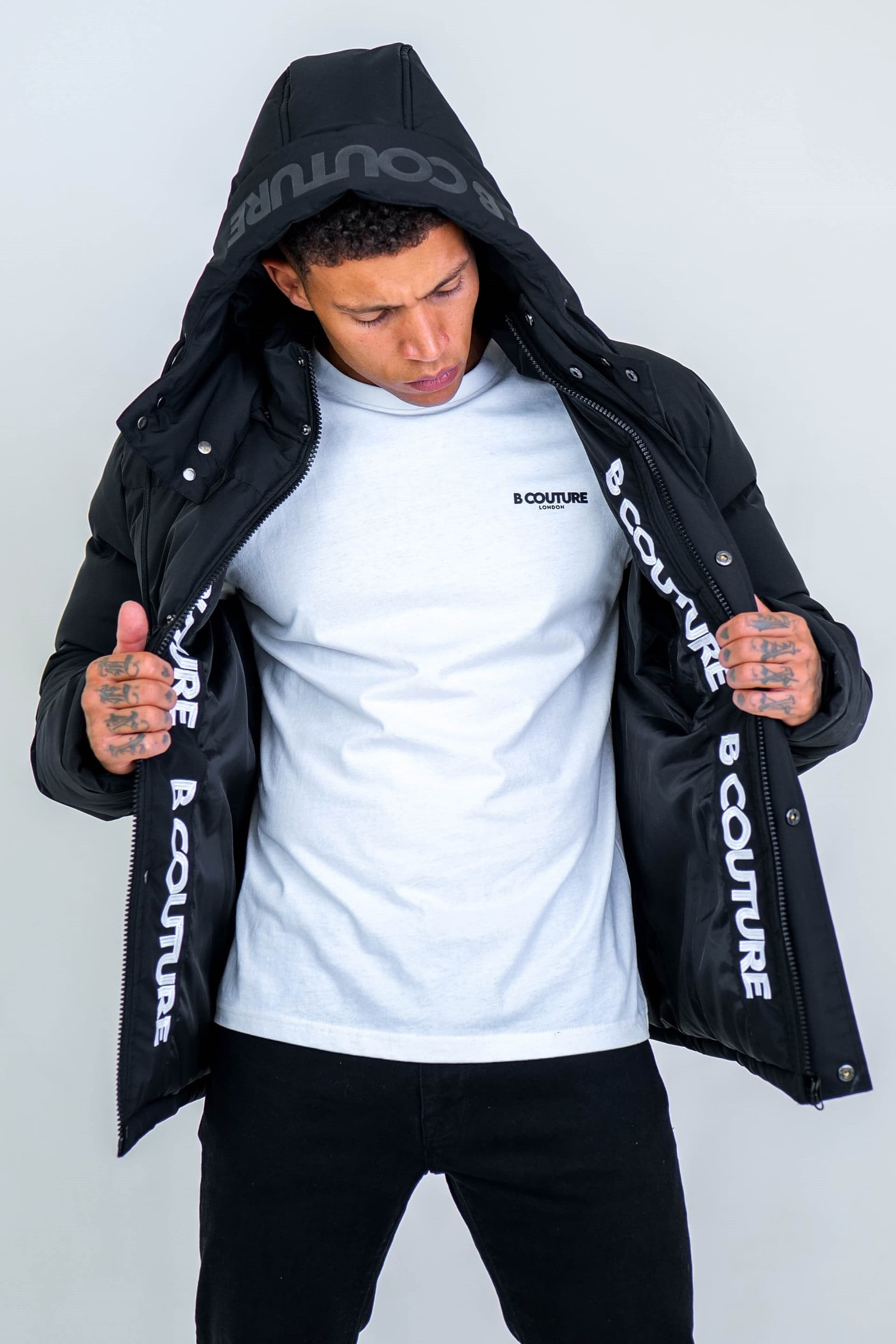 BCouture BCouture Men's Hooded Puffer Jacket in Black