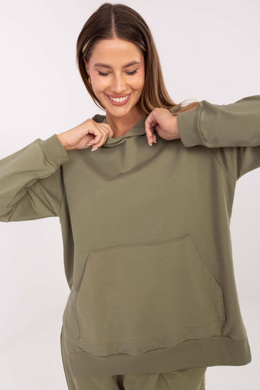 Love Lace Love Lace Women's Oversize Hooded Cotton Elastane Sweatshirt in Green