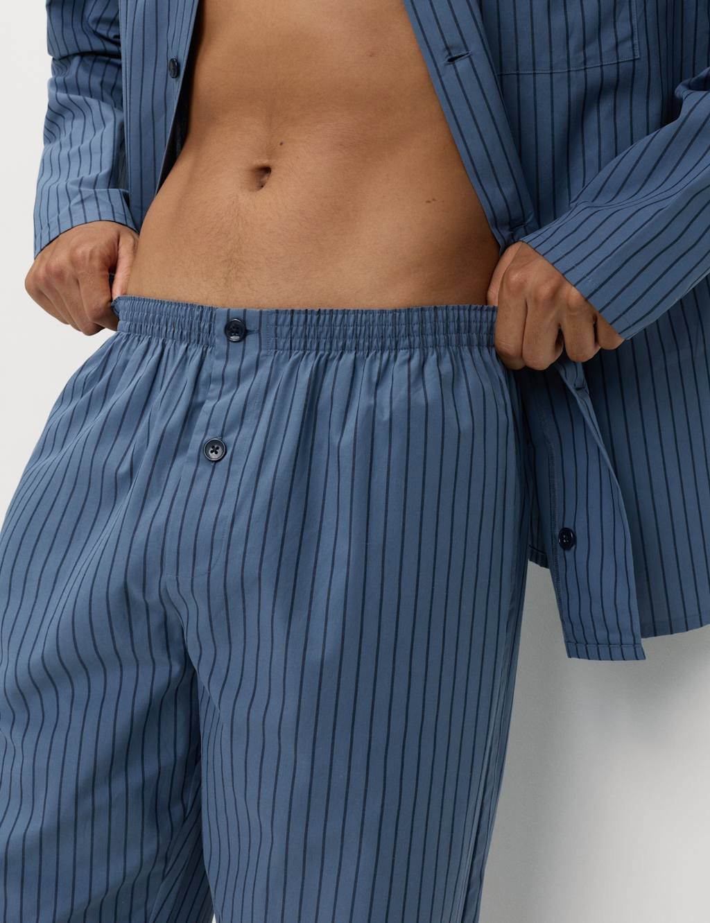 Marks & Spencer M&S Pure Cotton Striped Pyjama Set Blue - 3