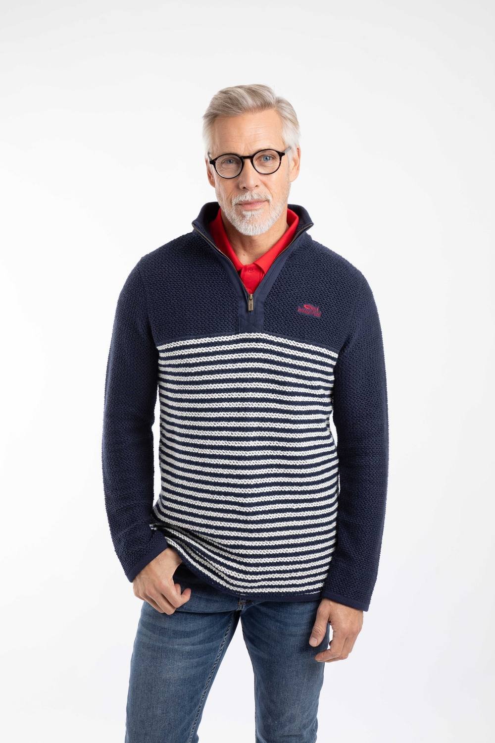 Weird Fish Weird Fish Men's Gable 1/4 Zip Striped Macaroni Sweatshirt Rich in Mid Navy - 2