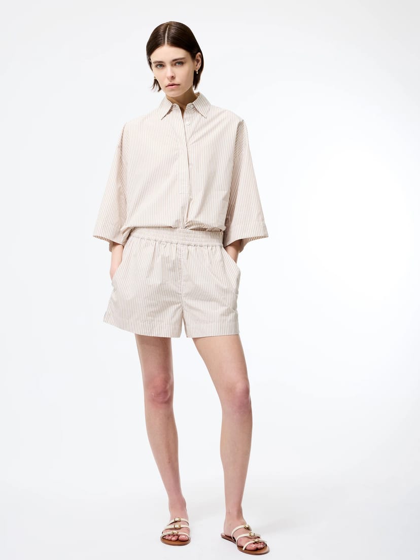 French Connection Rhodes Poplin Stripe Pull-On Shorts Incense/Porcelain Cream - 1