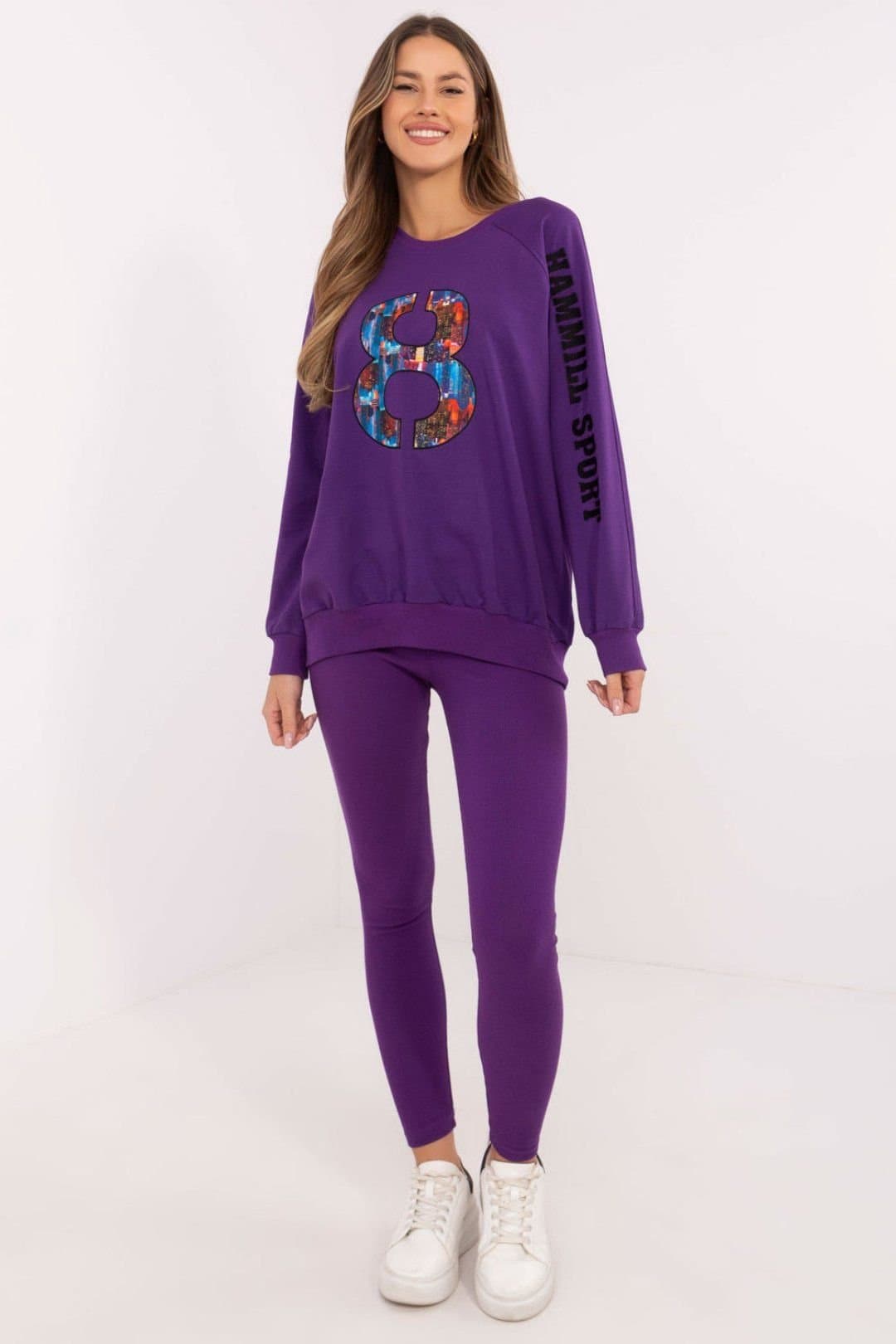 Love Lace Love Lace Women's Cotton Blend Sweatshirt & Leggings Set Style 206108 in Violet