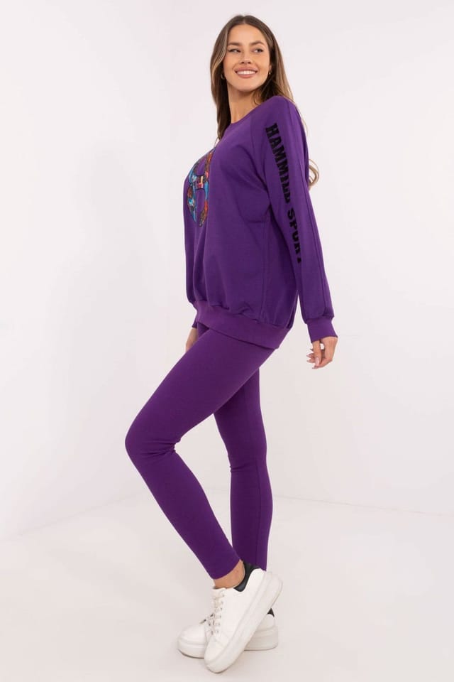 Love Lace Love Lace Women's Cotton Blend Sweatshirt & Leggings Set Style 206108 in Violet - 2