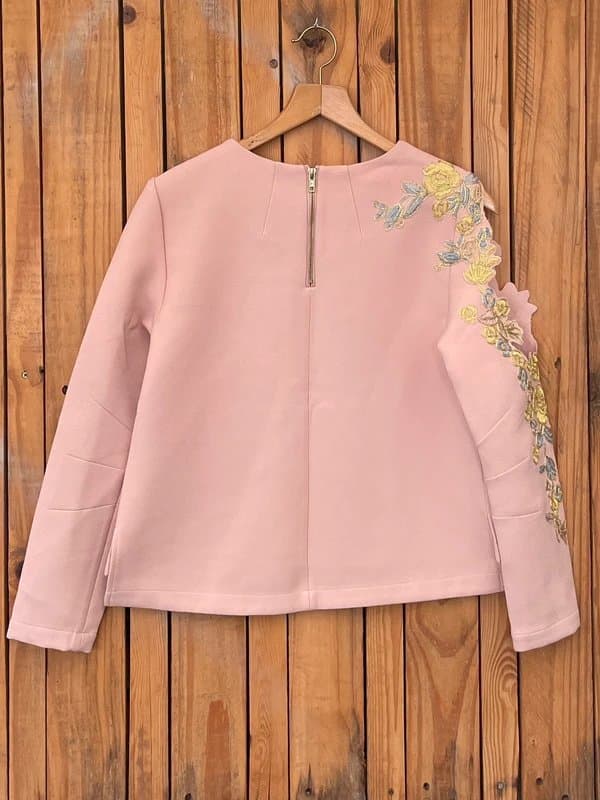 Topshop Vintage Topshop Boutique Dusty Pink Embroidered Cut Out Top Size 8