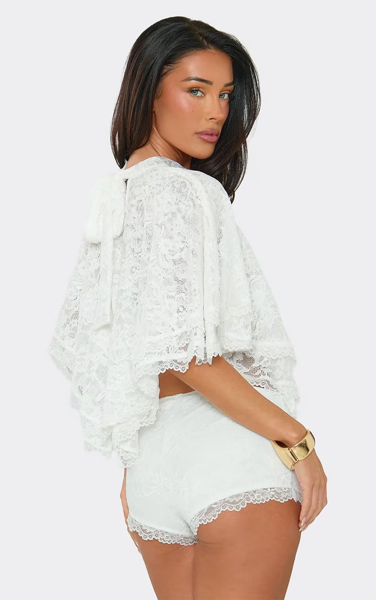 EGO Low Waist Lace Trim Shorts In White, Women's Size UK 8