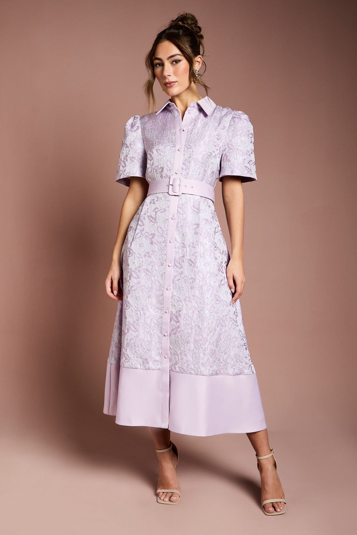 Coast Lilac Jacquard Midi Dress with Collared Neckline