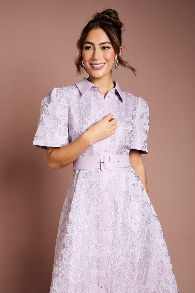 Coast Coast Women's Short Sleeve Shirt Jacquard Midi Dress in Lilac - 2