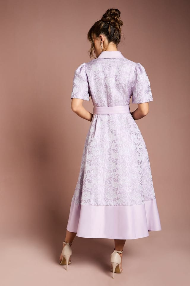 Coast Coast Women's Short Sleeve Shirt Jacquard Midi Dress in Lilac - 3