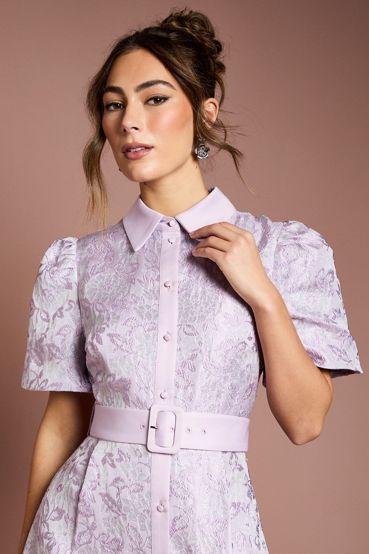 Coast Coast Women's Short Sleeve Shirt Jacquard Midi Dress in Lilac - 4