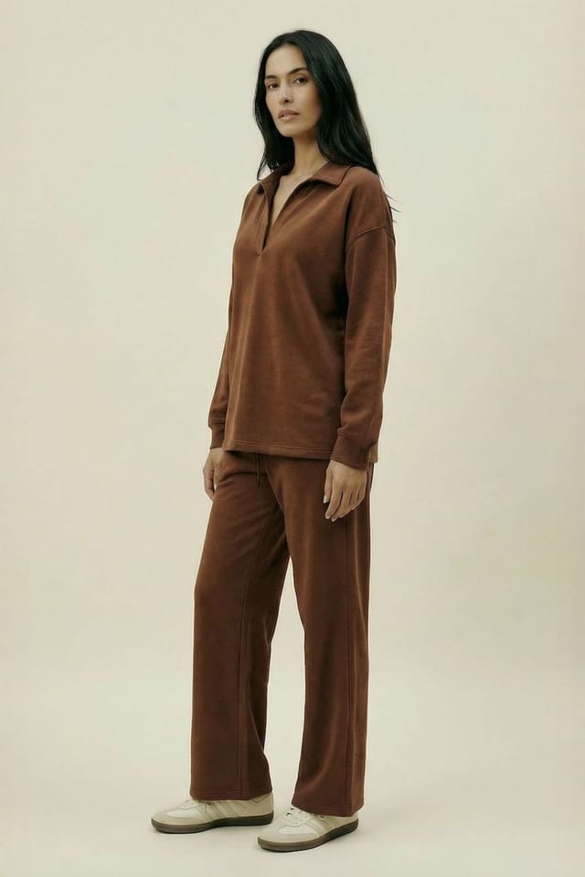 The Night Store The Night Store Women's Chocolate Collar Lounge Trouser Set - 2