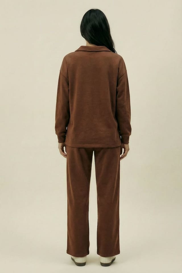 The Night Store The Night Store Women's Chocolate Collar Lounge Trouser Set - 3