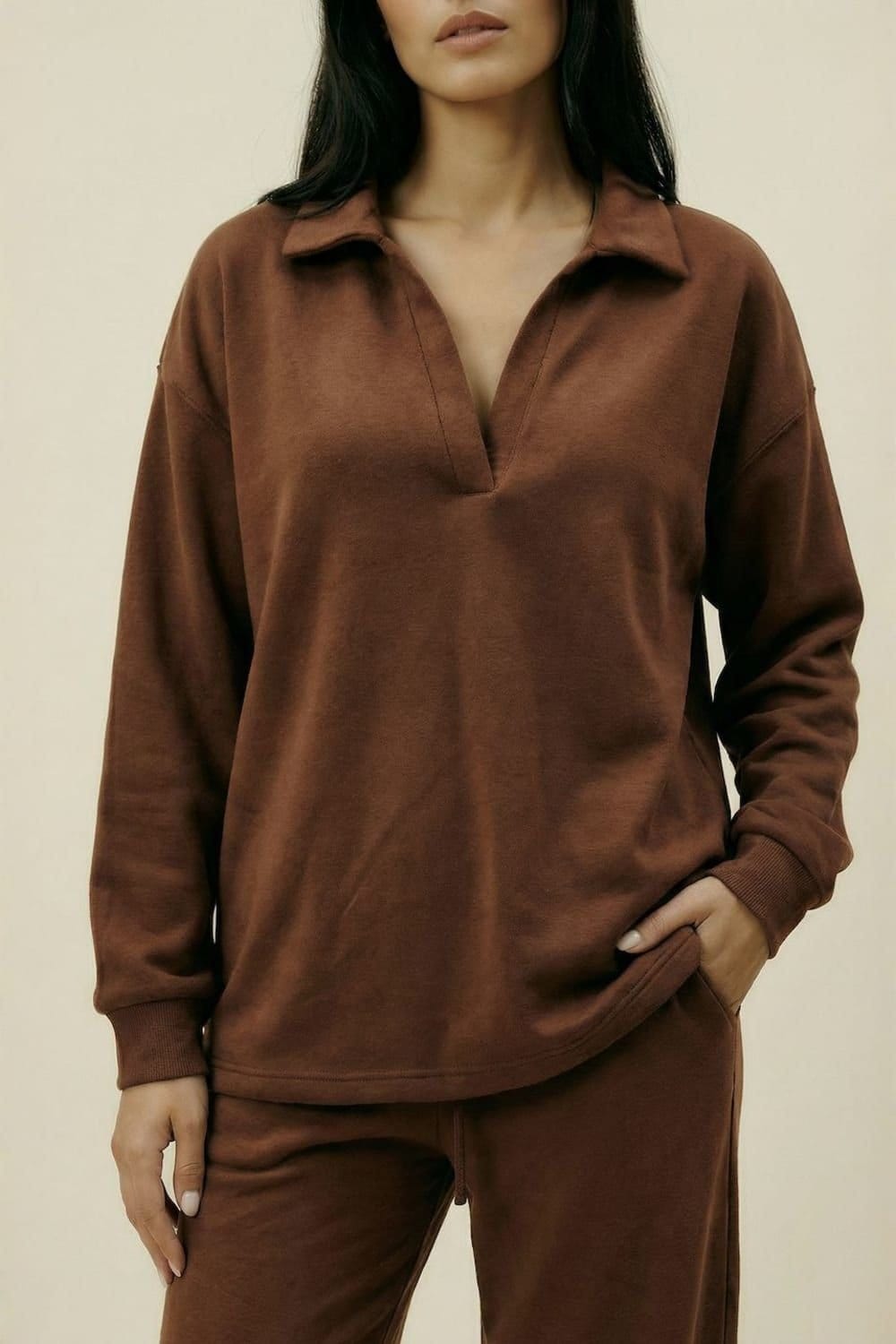 The Night Store The Night Store Women's Chocolate Collar Lounge Trouser Set - 4