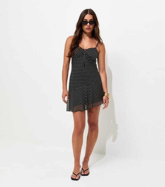 New Look Women's Black Spot Print Handkerchief Hem Chiffon Mini Dress New Look - 3