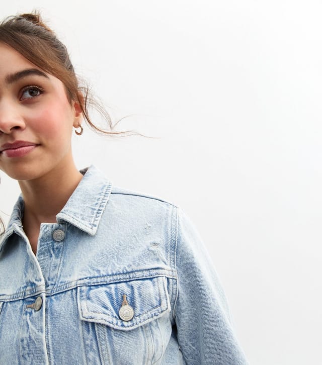 New Look Girls' Bright Blue Cropped Distressed Denim Jacket New Look - 3