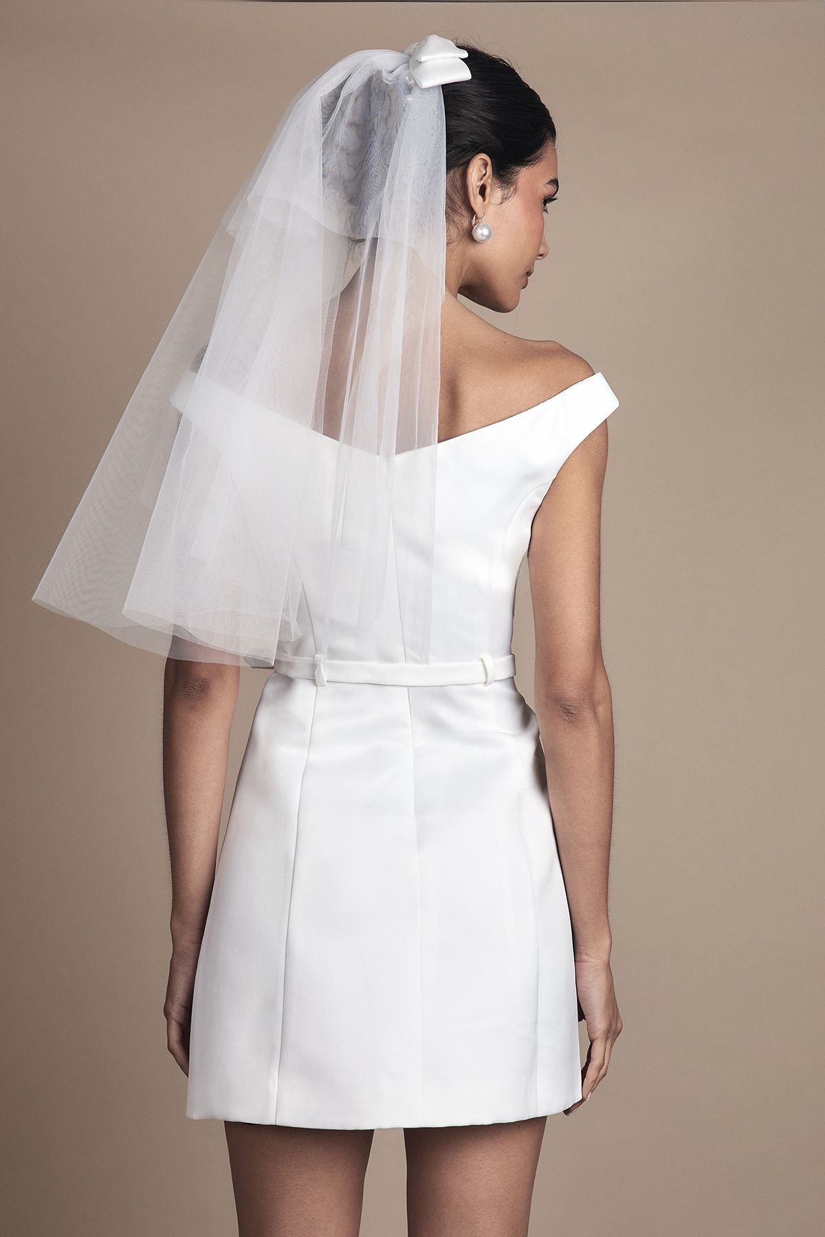 Coast Coast Women's Bardot Fit & Flare Button Detail Mini Wedding Dress in Ivory - 3