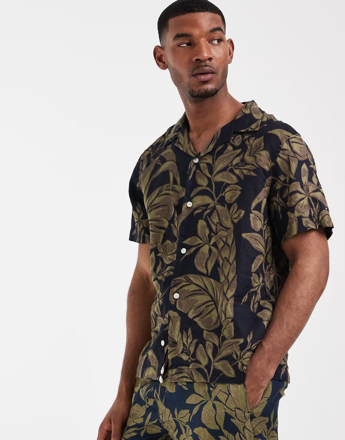 ASOS Tommy Hilfiger linen short sleeve shirt co-ord in navy floral print - 1