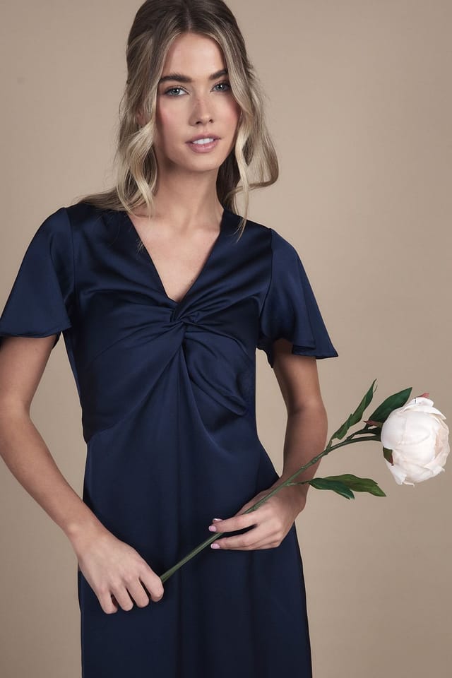 Coast Coast Women's Teen Twist Front Angel Sleeve Bridesmaid Dress in Navy - 2