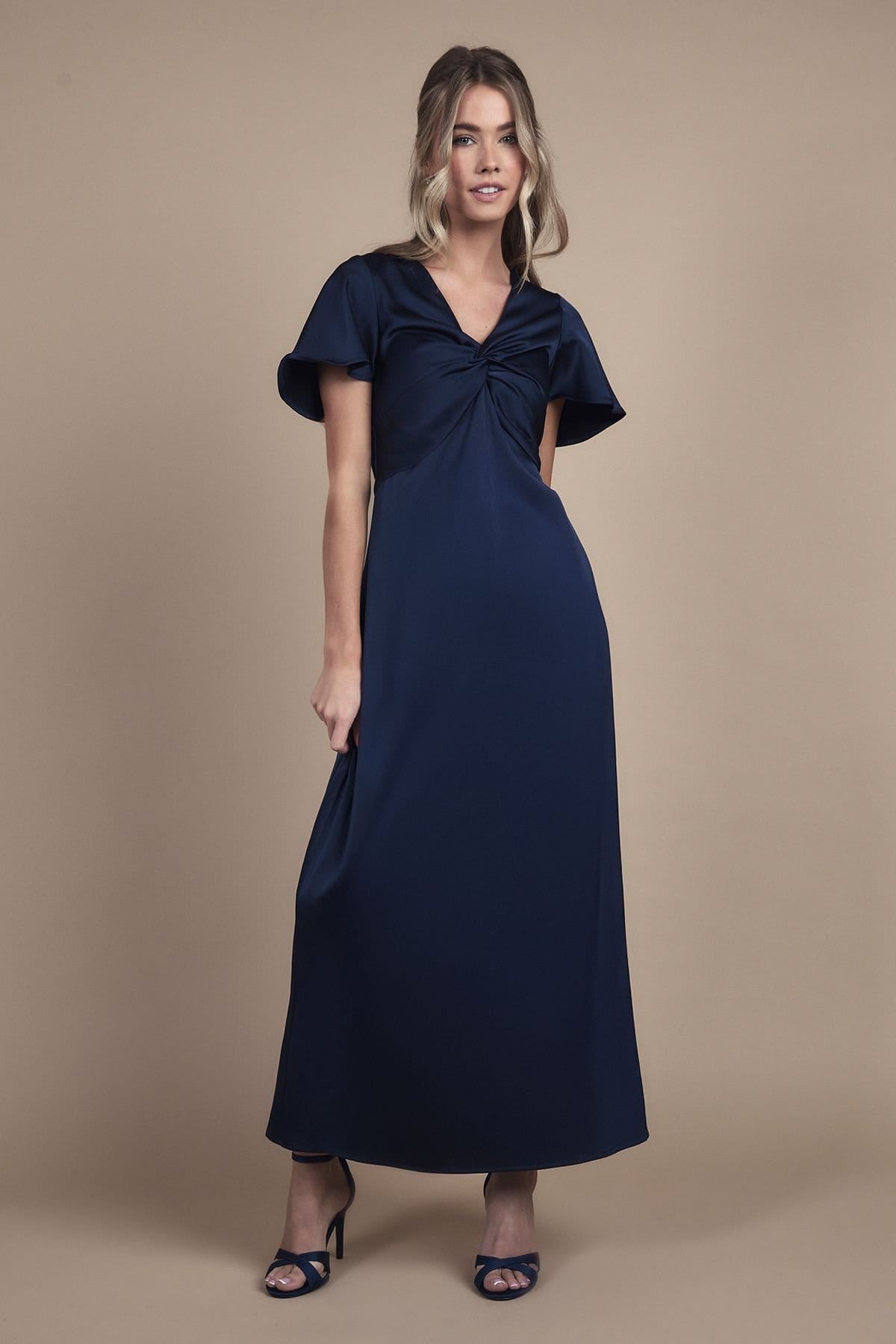 Coast Coast Women's Teen Twist Front Angel Sleeve Bridesmaid Dress in Navy - 4