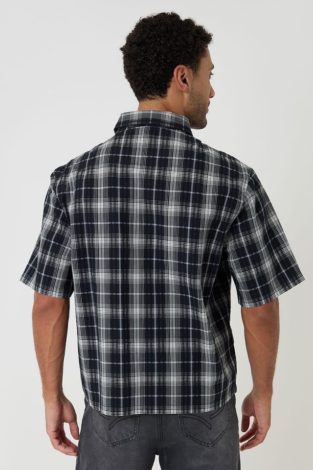 Threadbare Threadbare Men's Check Boxy Fit Short Sleeve Shirt in Black - 2