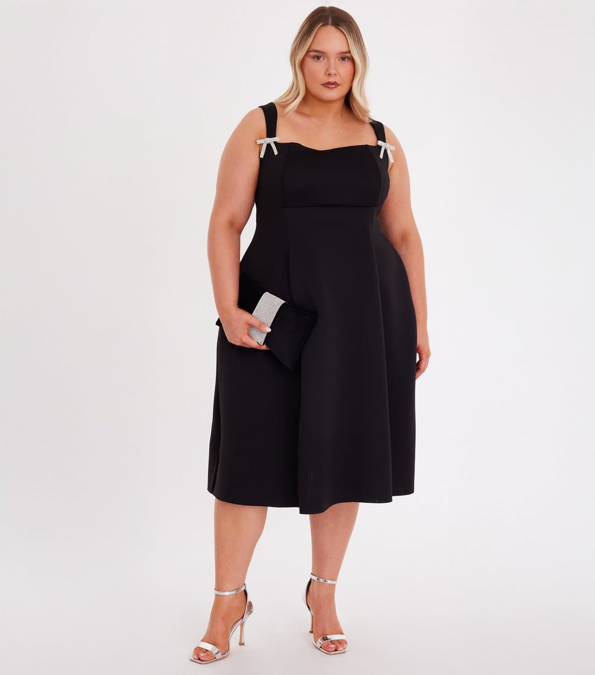 Quiz Women's Curve Black Scuba Foam Skater Midi Dress Quiz New Look