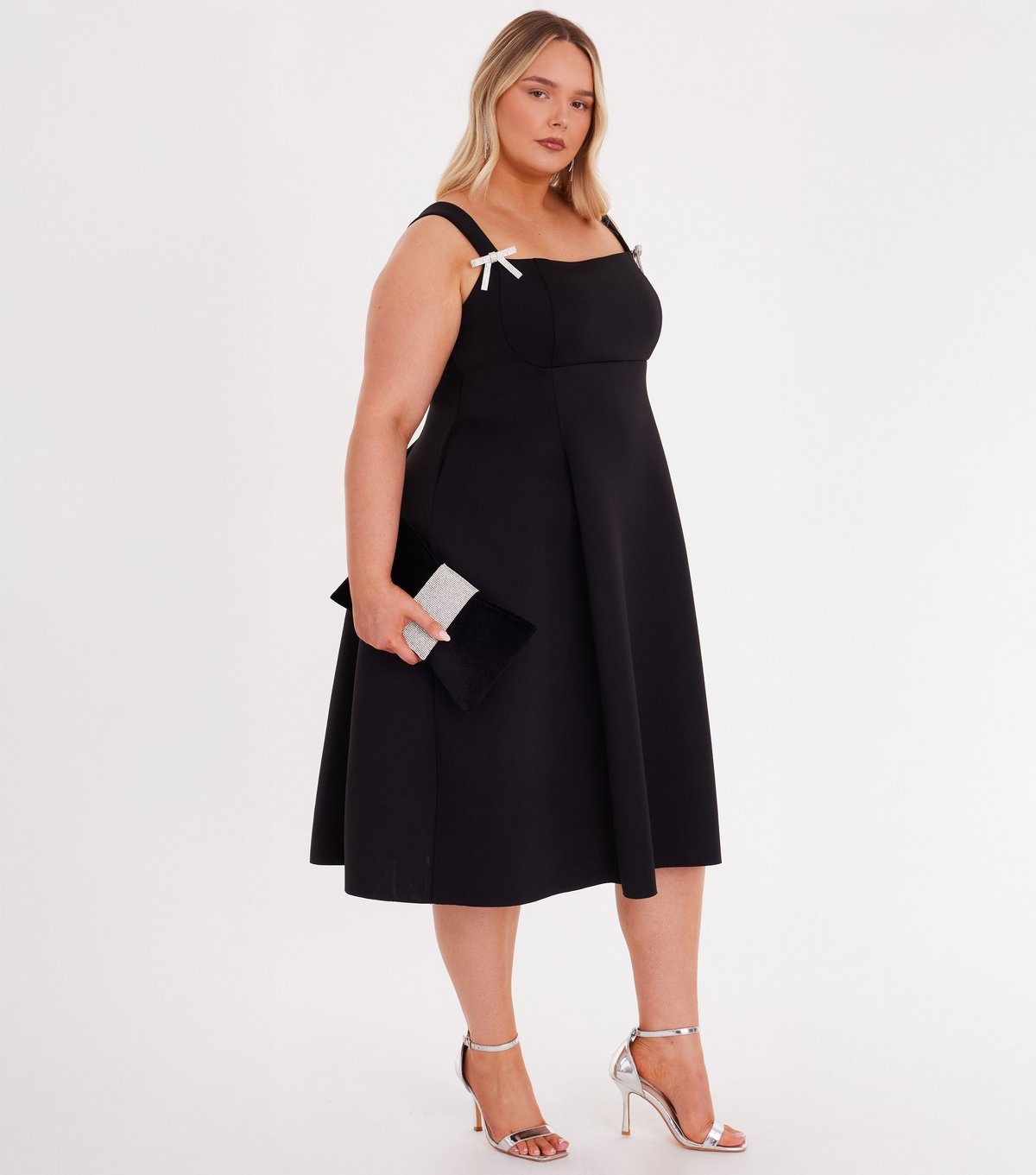 Quiz Women's Curve Black Scuba Foam Skater Midi Dress Quiz New Look - 2