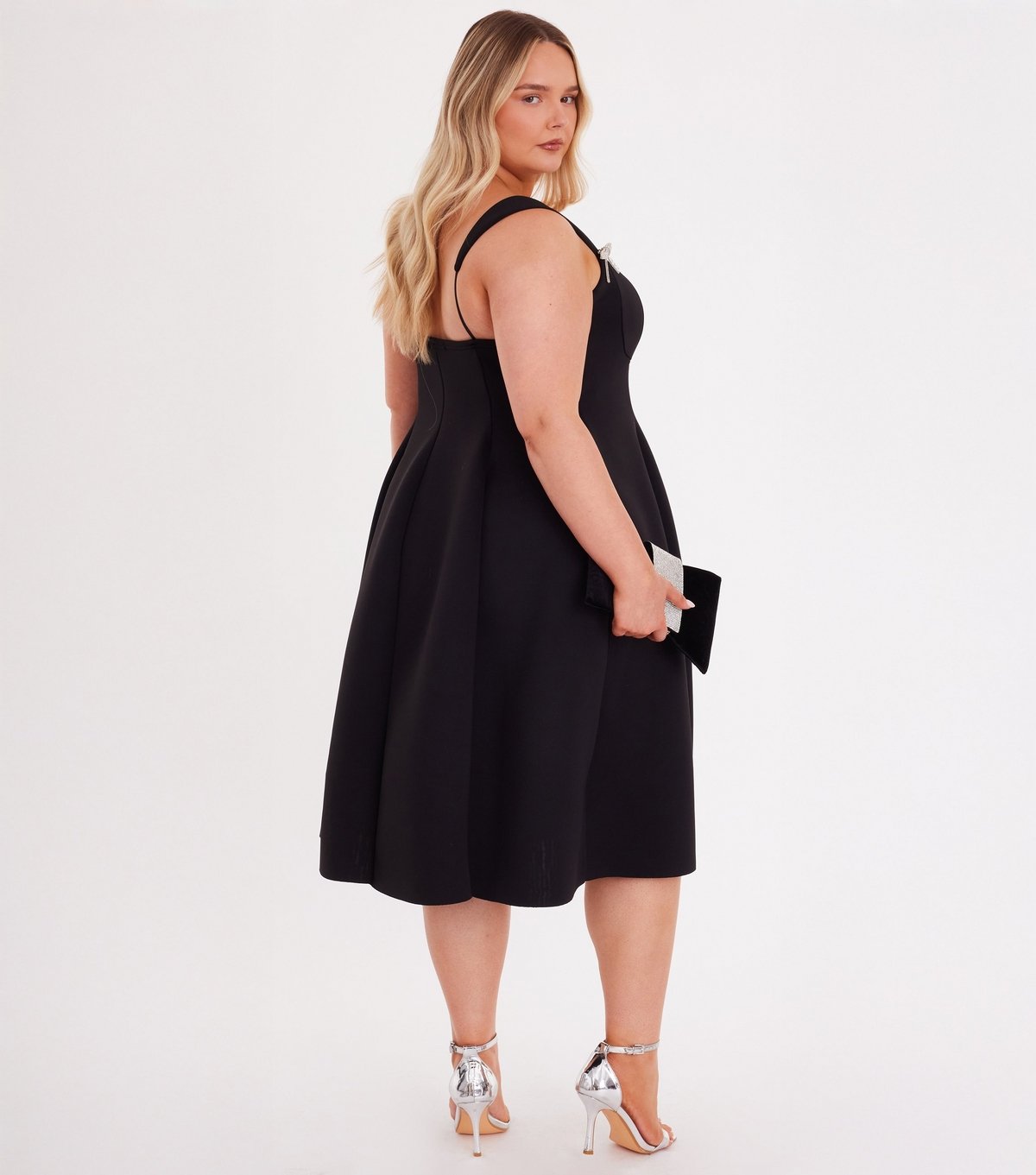 Quiz Women's Curve Black Scuba Foam Skater Midi Dress Quiz New Look - 3