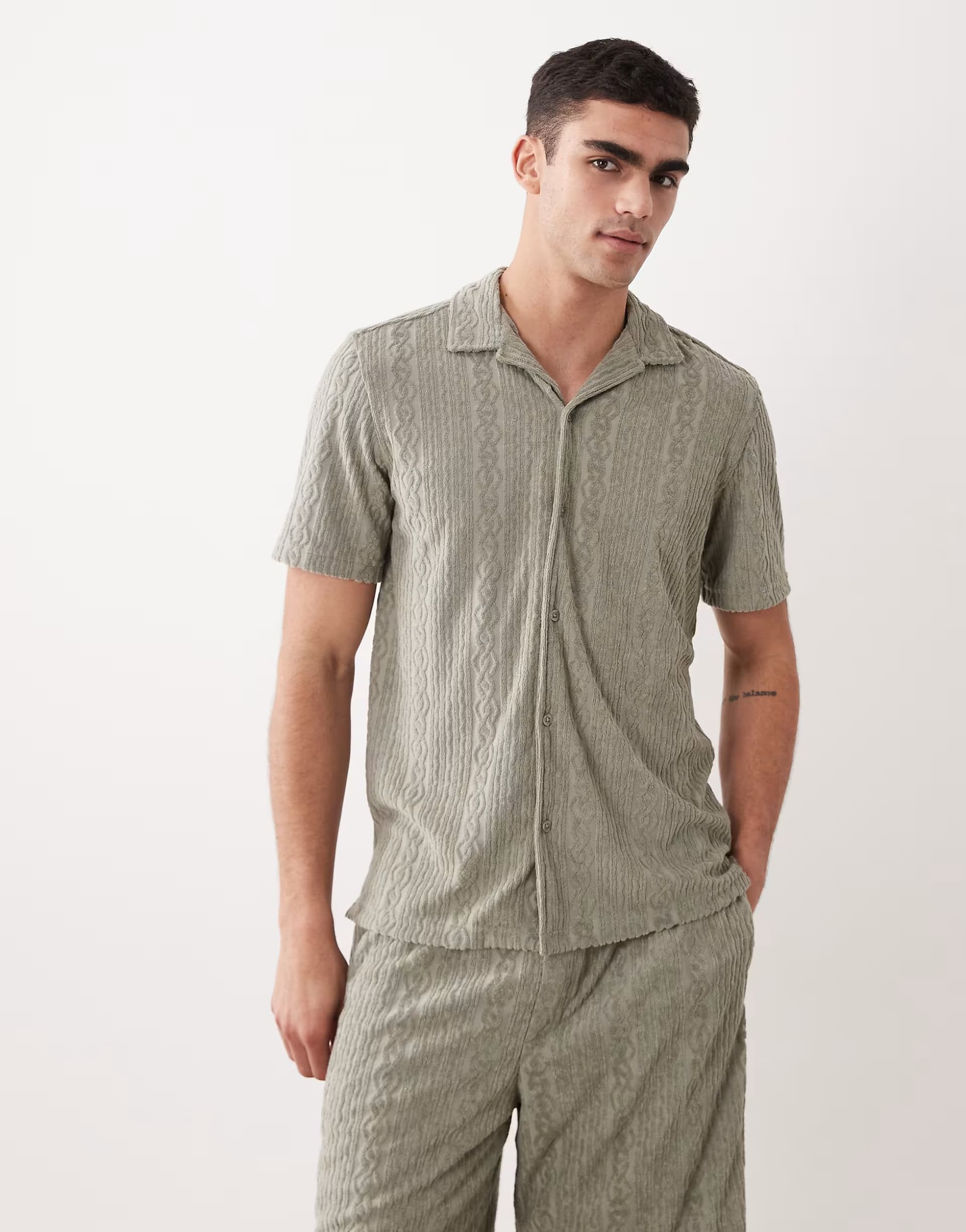 ASOS New Look co-ord jacquard shirt in light khaki