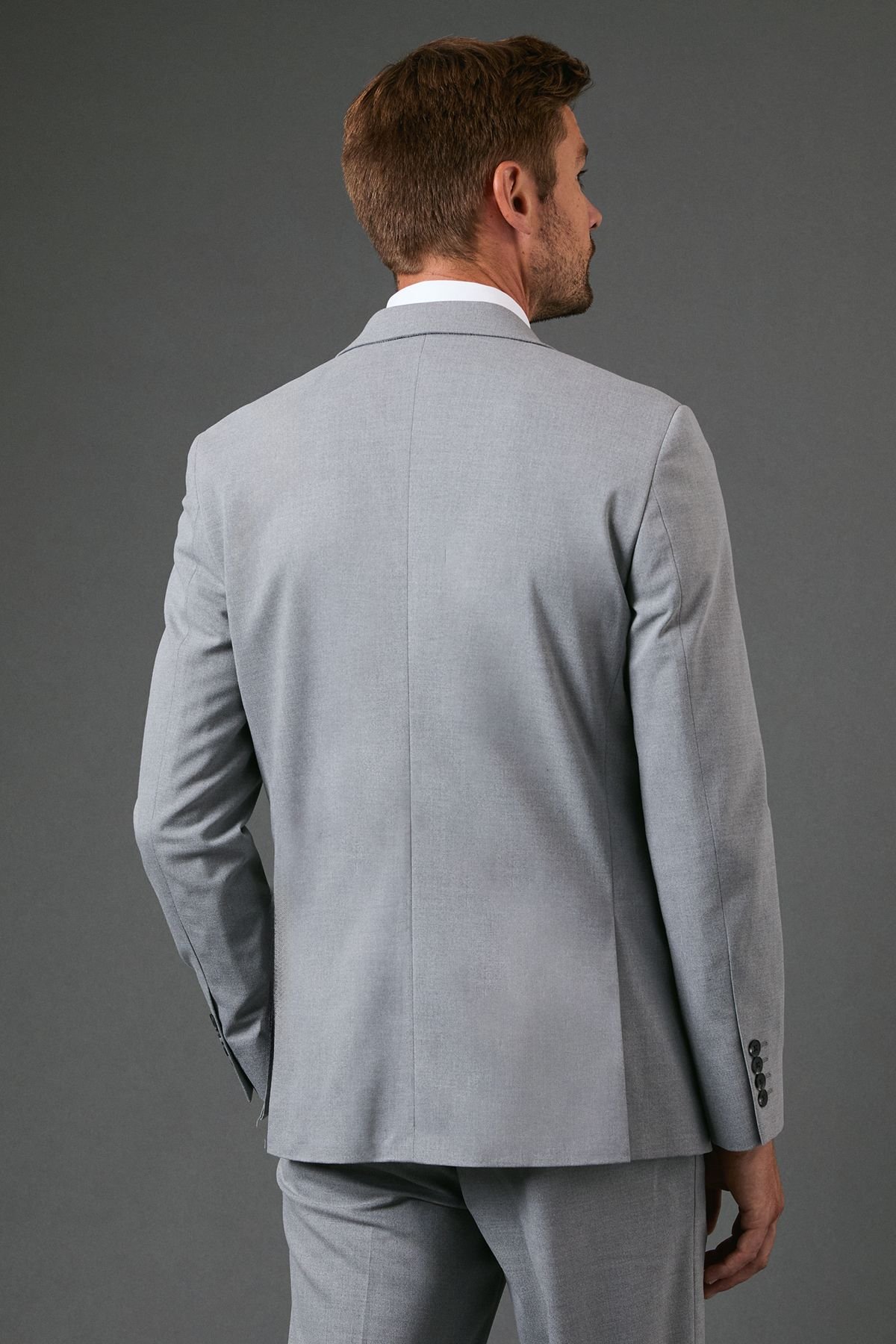 Burton Burton Men's Light Grey Slim Fit Essential Suit Jacket - 3